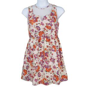 Pinky Floral Cream Sleeveless Dress w Lace Inset Sweetheart Neckline Size L EUC